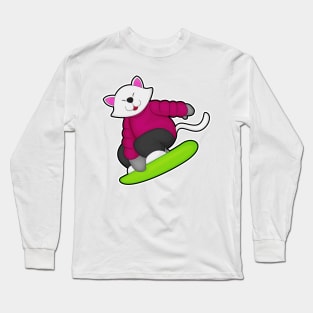 Cat as Snowboarder with Snowboard Long Sleeve T-Shirt